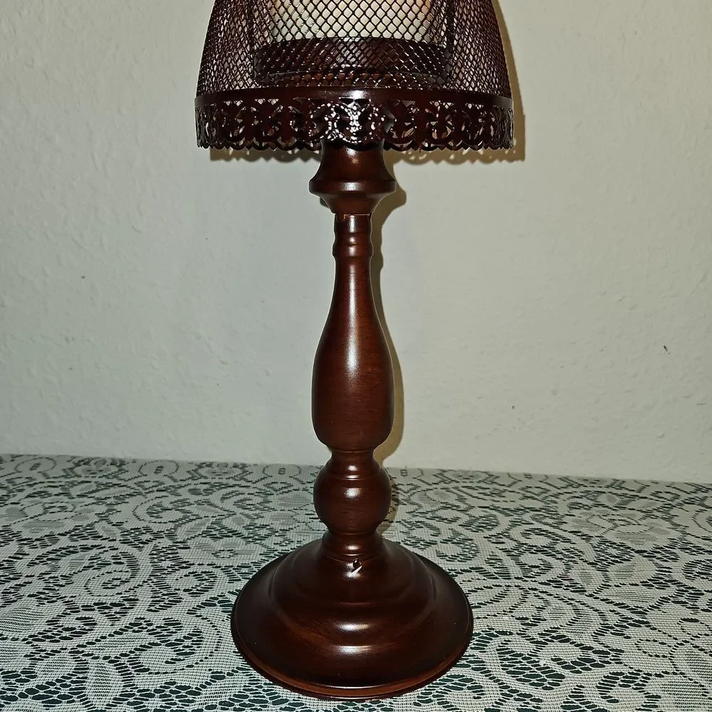 Candle Impressions Vintage-Style Metal and Wood Candle Lamp